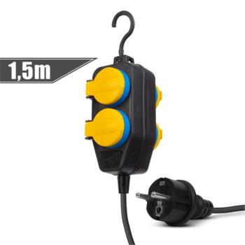 Kültéri elosztó fedéllel – 1,5 m – 4 x 230V – 3 x 1,5 mm2, gumi – IP44