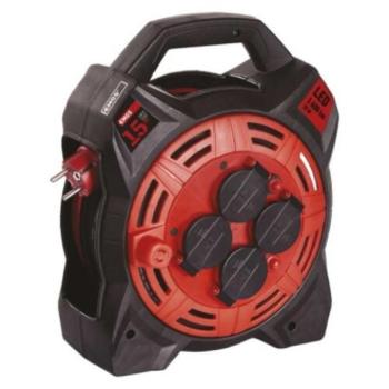 Kültéri kábeldob 15 m, 4 aljzat, gumi-neoprén, 230 V, 1,5 mm2 LED fényvisszaverővel, 230V, fekete, IP44, EMOS, P08215 kép