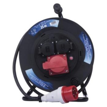 Kültéri kábeldob 25 m, 3 aljzat, fekete, gumi, 230V/400V, 1,5 mm2, IP44, EMOS, P192250 kép