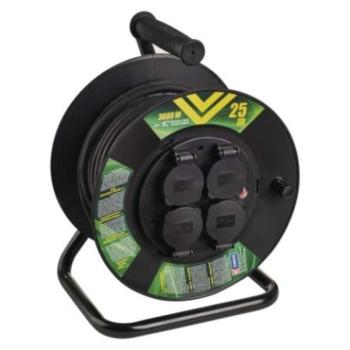 Kültéri kábeldob 25 m, 4 aljzat, fekete, gumi, 230 V, 1,5 mm2, 230V, IP44, EMOS, P08225 kép