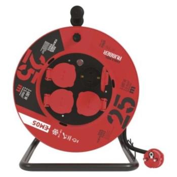 Kültéri kábeldob 25 m, 4 aljzat, fekete, gumi, 230 V, 2,5 mm2, 230V, IP44, EMOS, P19625 kép