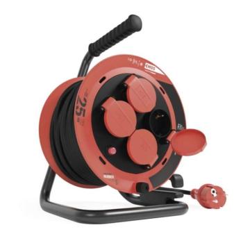 Kültéri kábeldob 25 m, 4 aljzat, fekete, gumi, 230V/400V, 1,0 mm2, IP44, EMOS, P082251 kép