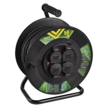 Kültéri kábeldob 50 m, 4 aljzat, fekete, gumi, 230 V, 1,5 mm2, 230V, IP44, EMOS, P08250 kép