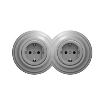 lap - Dupla retro fali dugalj kerettel SCHUKO 230V szürke 2xKA0053+2xKA0111 kép