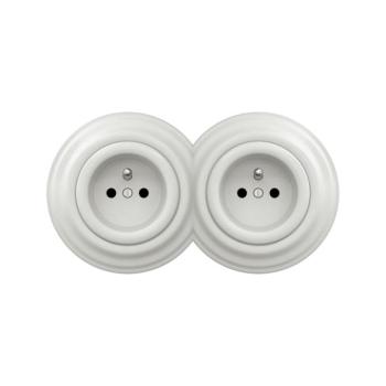 lap - Dupla retro fali konnektor kerettel 230V kerámiafehér 2xKA0008+2xKA0006 kép