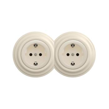 lap - Dupla retro fali konnektor kerettel SCHUKO 230V/16A bézs 2xKA0135+2xKA0144 kép