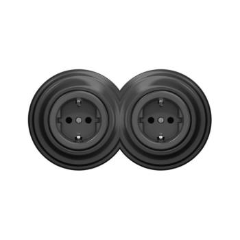 lap - Dupla retro fali konnektor kerettel SCHUKO 230V antracit 2xKA0044+2xKA0110 kép