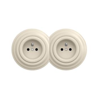 lap - Dupla retro háztartási fali konnektor kerettel 230V bézs 2xKA0135+2xKA0133 kép