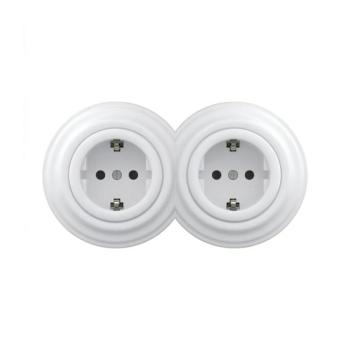 lap - Dupla retro lakossági Schuko dugalj kerettel 230V hófehér 2xKA0152+2xKA0160 kép