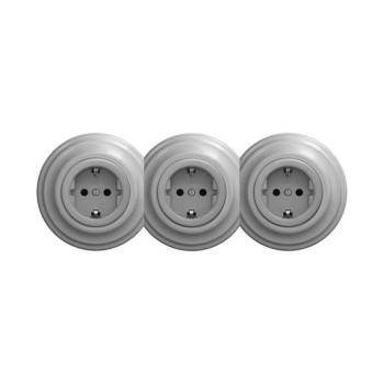 lap - Három aljzatos retro fali dugalj kerettel, SCHUKO, 230 V, szürke KA0054+2xKA0053+3xKA0111 kép