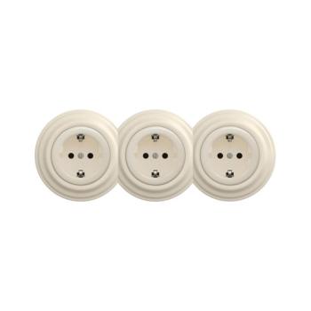 lap - Háromaljzatú retro fali konnektor kerettel, SCHUKO, 230 V, bézs KA0136+2xKA0135+3xKA0144 kép
