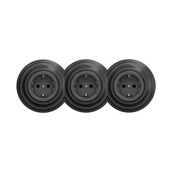 lap - Háromaljzatú retro háztartási konnektor kerettel, SCHUKO 230V, antracit KA0045+2xKA0044+3xKA0110 kép