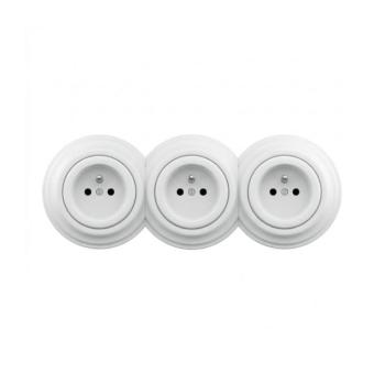 lap - Háromfoglalatos retro fali aljzat kerettel 230V hófehér KA0153+2xKA0152+3xKA0150 kép