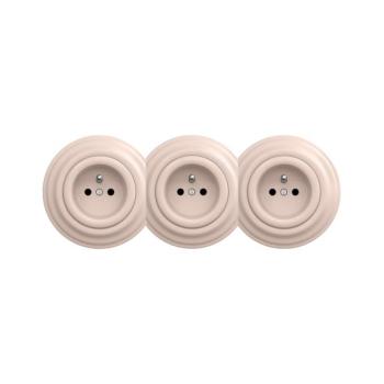 lap - Háromfoglalatos retro fali konnektor kerettel 230 V, antik rózsaszín KA0121+2xKA0120+3xKA0118 kép