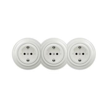 lap - Háromfoglalatos retro háztartási fali konnektor kerettel, SCHUKO 230V, kerámiafehér KA0009+2xKA0008+3xKA0106 kép