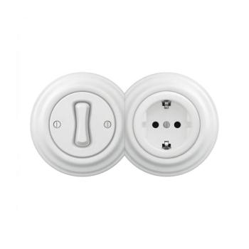 lap - Retro 1-es egypólusú kapcsoló és SCHUKO 230V aljzat kerettel, hófehér 2xKA0152+KA0145+KA0160 kép