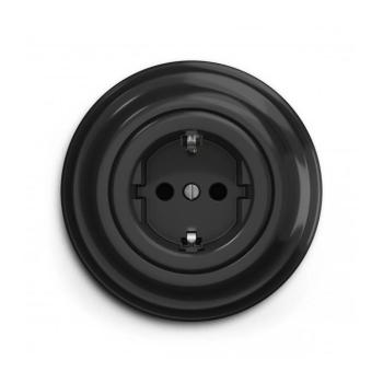 lap - Retro fali Schuko aljzat kerettel 230V/16A fekete KA0016+KA0107 kép