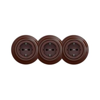 lap - Retro, háromfoglalatos háztartási fali aljzat kerettel, SCHUKO, 230 V, barna KA0036+2xKA0035+3xKA0109 kép