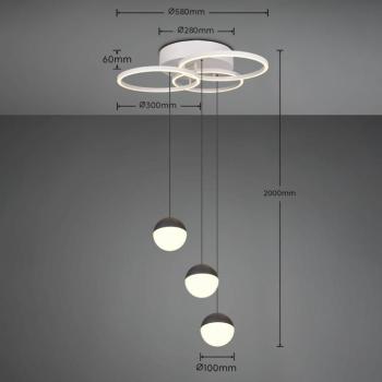 Larino LED függesztett lámpa, kerek, világosszürke, fém, CCT, távirányítóval
