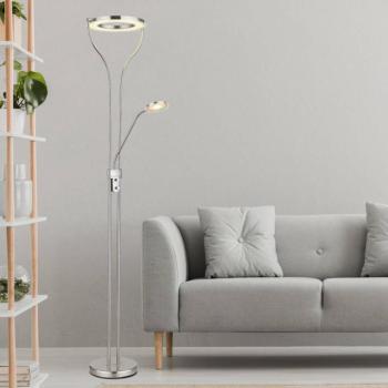 LED állólámpa Ebro, magasság 194 cm, nikkel színű, 2-lámpás. kép