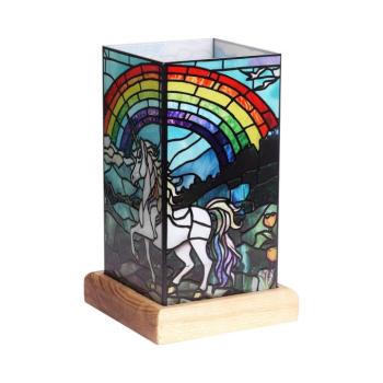 LED asztali lámpa Art Light Unicorn, fa talp, színes akril kép