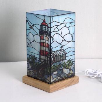 LED asztali lámpa Art Light világítótorony, fa talapzat, akril, színes kép