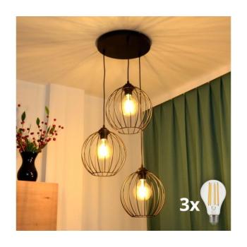 LED Csillár zsinóron MERCURE 3xE27/15W/230V ø 50 cm fekete W-KD 1388/3 BK-B kép
