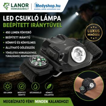 LED csukló lámpa beépített iránytűvel 450 lumen fényerővel – fekete