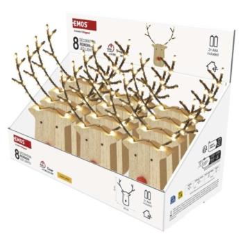 LED dekoráció, fa -rénszarvas, 16 cm, 2x AAA, beltéri, meleg fehér, időzítő, 12db, display, IP20, EMOS, DCWW42 kép