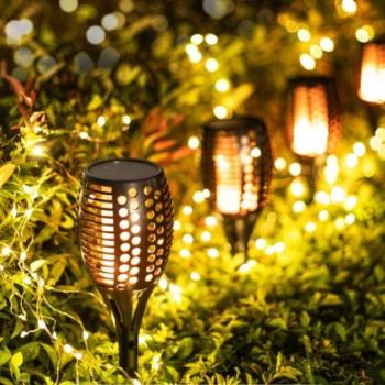 Led dekoráció , napelemes , 96 db lángvörös LED , fáklya , kültéri , IP44 kép