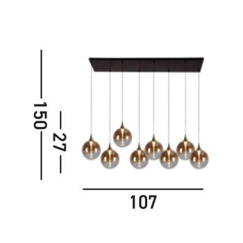 LED-es függőlámpa Alchemy, 8-fényű, fekete, borostyán, üveg kép