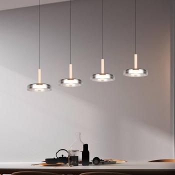 LED-es függőlámpa Celeste króm/fa 115 cm 4 lámpás üveg dimmelhető kép