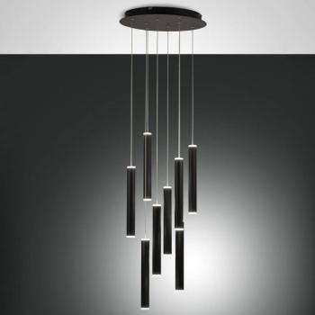 LED-es függőlámpa Prado, fekete, 8-fényű, Ø 40 cm, fényerőszabályzóval kép
