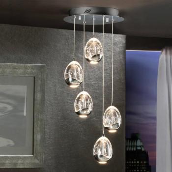 LED-es függőlámpa Rocio, 5fl., kerek, fém, üveg, króm kép