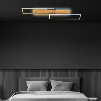 Cornice LED mennyezeti világítás, 110x25 cm, fa, távirányítóval kép