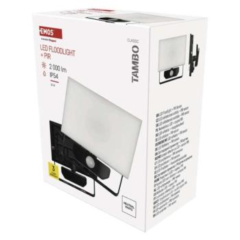 LED-es reflektor TAMBO mozgásérzékelővel, 20 W, 2000 lm, fekete kép