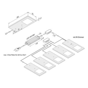 LED-es részegy. lámpa Eco-Pad F 5x-Set 3000K fek. kép