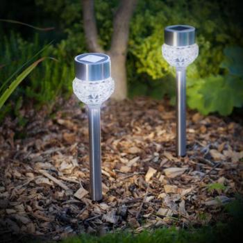 LED-es szolár lámpa – leszúrható – szálcsiszolt fém + üveg – 270 mm