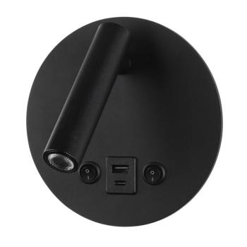 LED fali lámpa 8w ki/be kapcsolóval + usb fekete, 2700K, meleg fehér, 700 lm, Optonica, 7585 kép