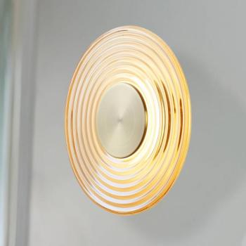 LED fali lámpa Cleo, borostyán-/sárgaréz színű, Ø 30 cm, üveg kép