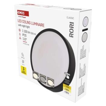 LED felületi lámpatest RORI kerek, fekete, 17W, CCT kép