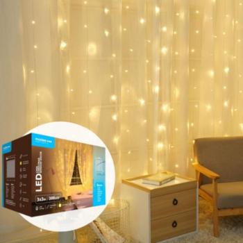 LED fényfüggöny , beltéri/kültéri , 300 db LED , 3 x 3 m , meleg fehér , 8 programos , IP44 , Modee kép