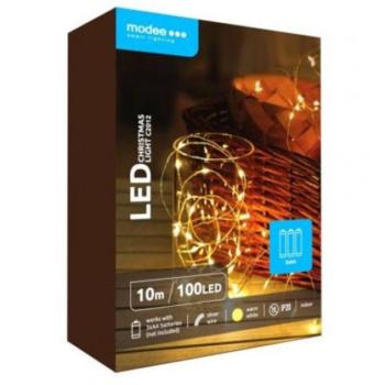 Led fényfüzér , beltéri , 10 m , meleg fehér , rézszálas , időzíthető , elemes , Modee kép