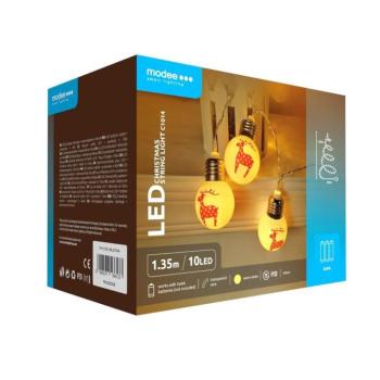 Led fényfüzér , beltéri , meleg fehér ,elemes , gömb , rénszarvasos, 10 LED , IP20 , Modee kép