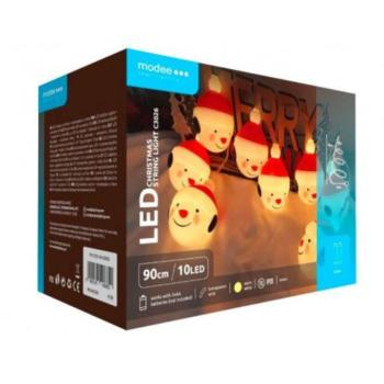 Led fényfüzér , beltéri , meleg fehér , elemes , mikulásfej, 10 LED , IP20 , Modee kép