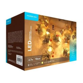 Led fényfüzér , beltéri , meleg fehér, gömb , fenyőág, 2,7m , 10 LED , IP44 , Modee kép