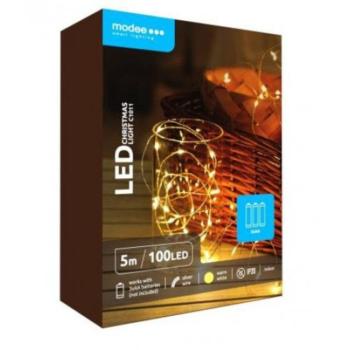 Led fényfüzér , beltéri , meleg fehér , rézszálás , elemes ,100 LED , 5 m , IP20 , Modee kép