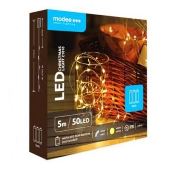 Led fényfüzér , beltéri , meleg fehér , rézszálás , elemes , 50 LED , 5 m , IP20 , Modee kép