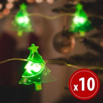 LED fényfüzér – karácsonyfa – 10 LED – 1,2 méter – melegfehér – 2 x AA kép