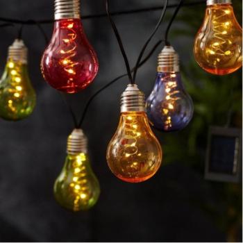 LED fényfüzér , kültéri , napelemes , színes égő forma , 10 db , meleg fehér , IP44 , EGLO , 48877 kép